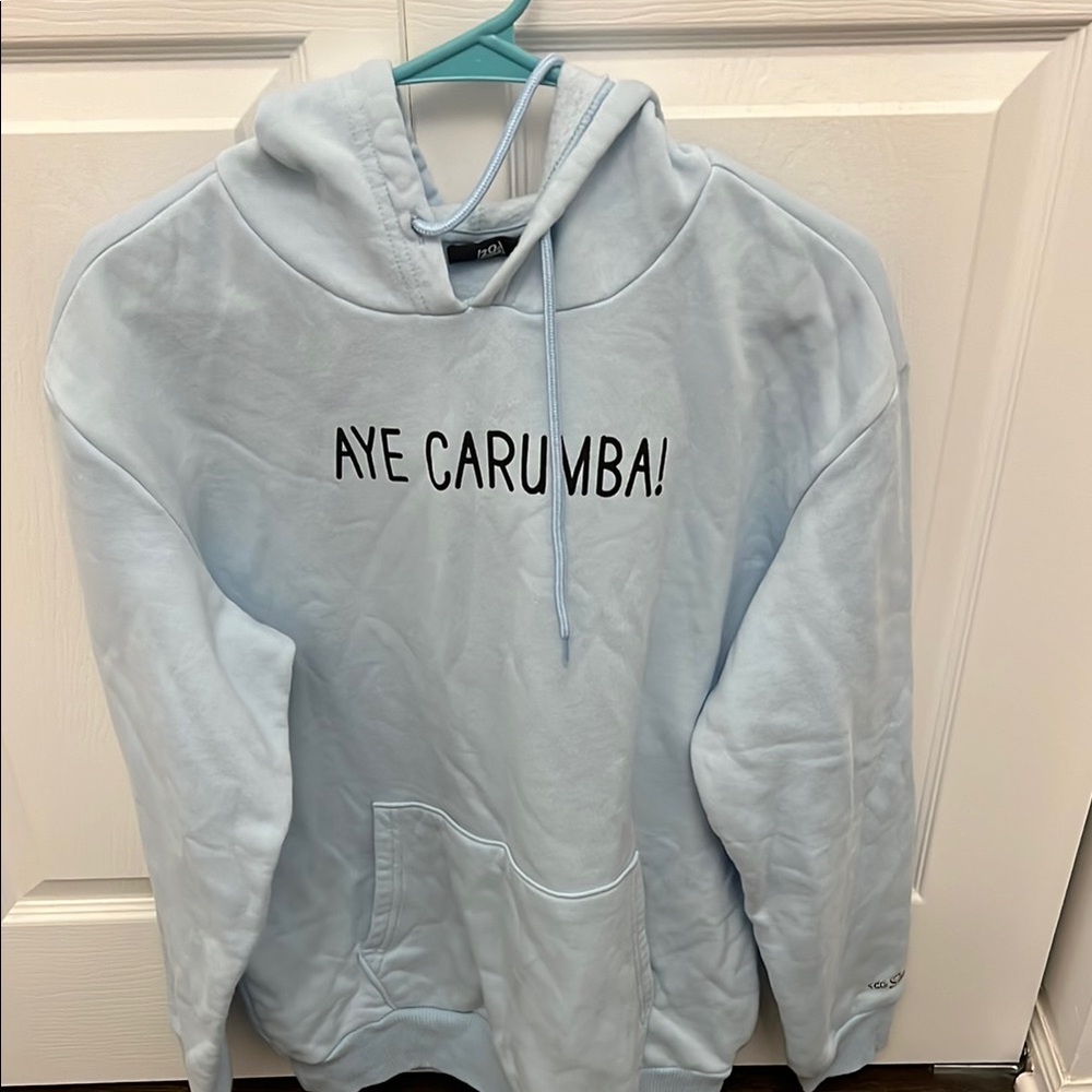 Posh Light Blue Hoodie with 'Aye Carumba!' Print